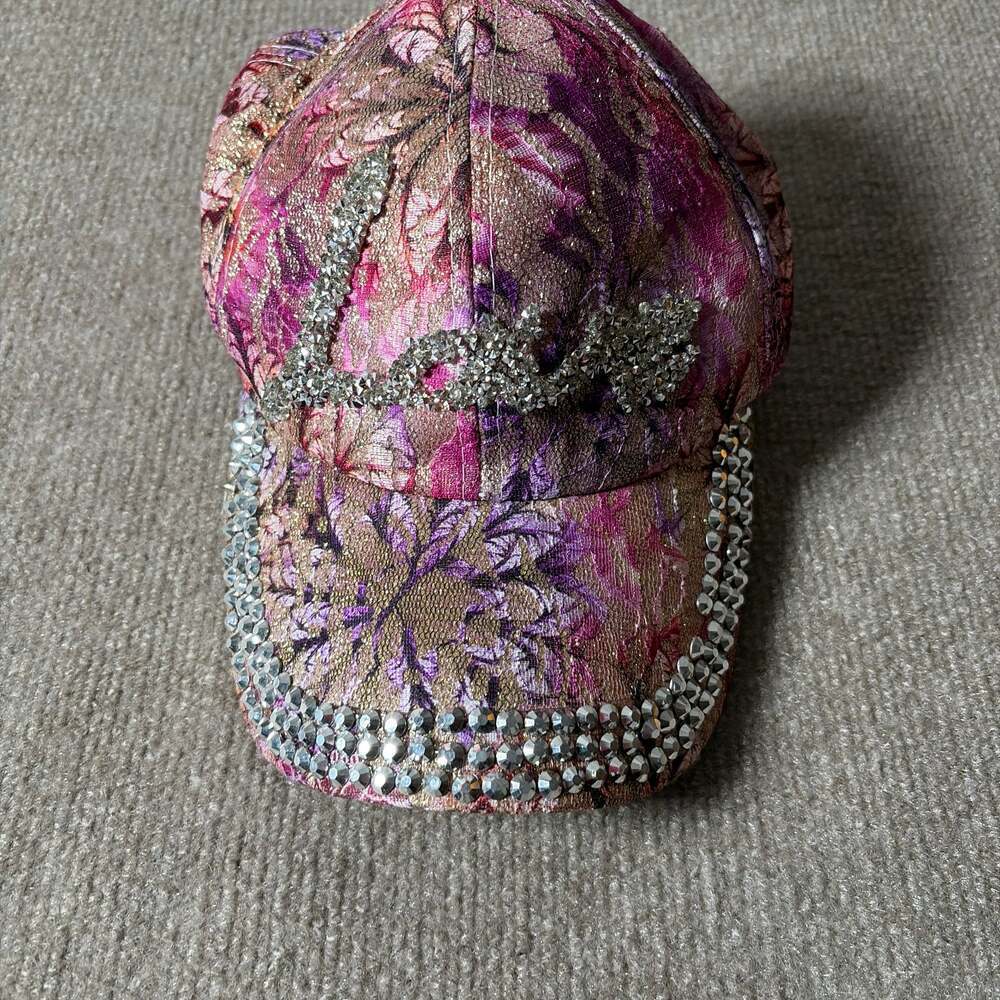 Nollia Pink Floral Rhinestone Adjustable Baseball Cap